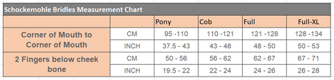 Schockemöhle Sports Bridle Size Chart | Malvern Saddlery