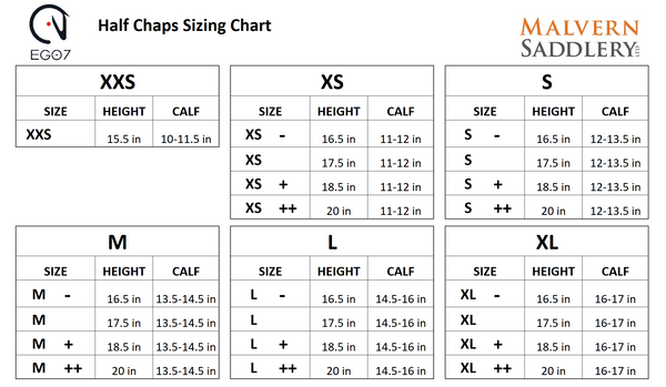 EGO7 Half Chap Size Chart