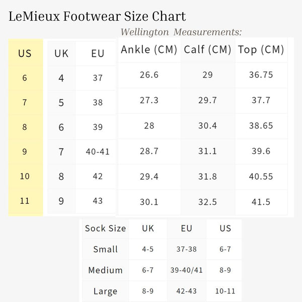 LeMieux Footwear Size Chart