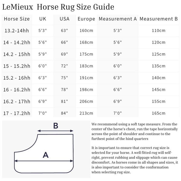LeMieux Rug Size Guide | Malvern Saddlery