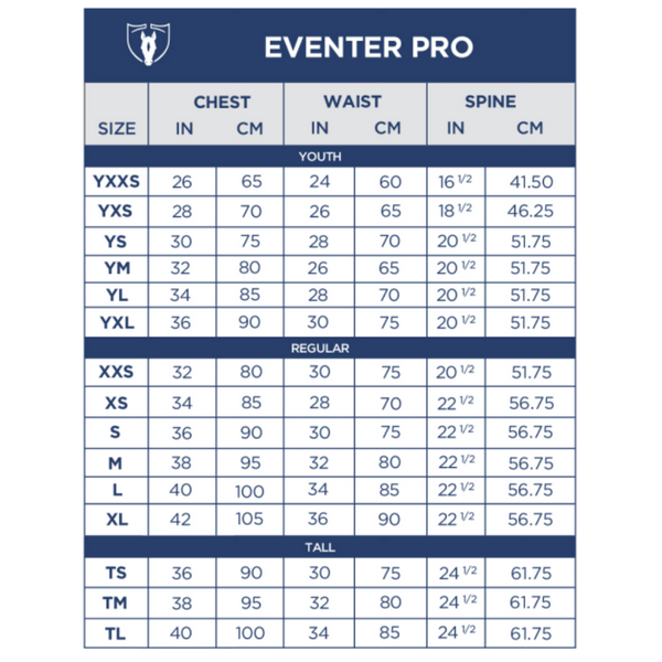 Tipperary Eventer Pro Size Chart | Malvern Saddlery