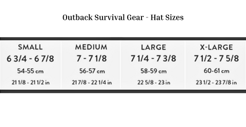 Outback Survival Gear - Hat Size chart | Malvern Saddlery