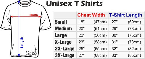 Size Chart Unisex T Shirts for Men Women