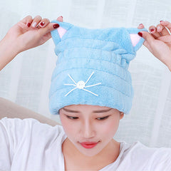 Bonnet tout doux en éponge microfibre, pilou pilou, oreilles de chat, cat ear, séchage rapide des cheveux, faire poser un soin capillaire ou un henné (après-shampoing, masque aux plantes etc) et renforcer son action en le gardant au chaud, Pour camoufler un henné en cours de pose, coiffure, accessoire, cheveux, sécher