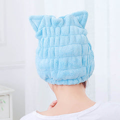 Bonnet tout doux en éponge microfibre, pilou pilou, oreilles de chat, cat ear, séchage rapide des cheveux, faire poser un soin capillaire ou un henné (après-shampoing, masque aux plantes etc) et renforcer son action en le gardant au chaud, Pour camoufler un henné en cours de pose, coiffure, accessoire, cheveux, sécher