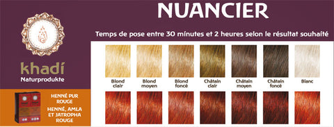 coloration Khadi pur rouge, amla, jatropha, cuivré, roux, orangé, acajou, cheveux bordeaux, henne naturel, brun, châtain, chocolat, clair, reflets rouge, cerise, brillance, couvre cheveux blancs, coloration végétale 100% naturelle, bio, vegan, henne, henné, soin cheveux, teinture, couverture cheveux gris, logona