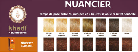 coloration Khadi marron châtain foncé, intense, Noisette naturel, brun, cheveux châtain moyen et Noir sur les bases foncées, brun, brune, marron foncé, couvre cheveux blancs, coloration végétale 100% naturelle, bio, vegan, henne, henné, soin cheveux, teinture bleue, noir, couverture cheveux gris, logona, indigotier