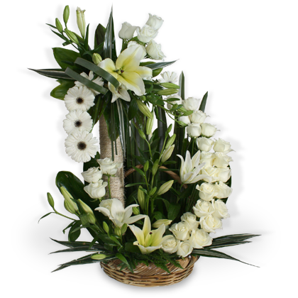 Arreglo Floral Condolencias de Rosas, Casablancas y Gerberas | AMEN –  Laurel Floristería