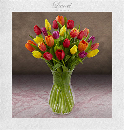 Coloridos Tulipanes en Cristal I CHIARA T-0018 – Laurel Floristería