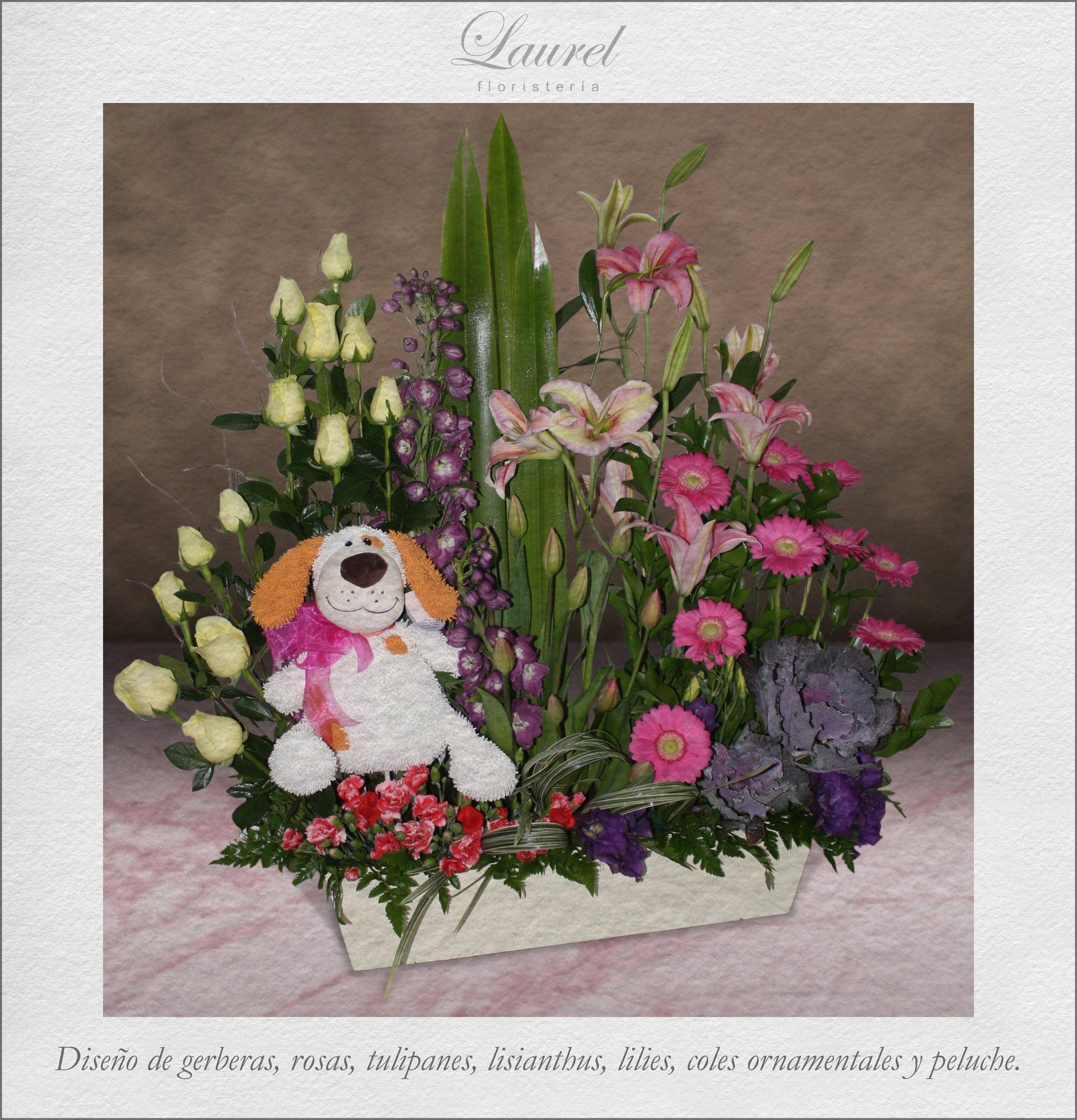 Delicado Arreglo floral de Rosas, Gerberas y Lilies | FIESTA – Laurel  Floristería