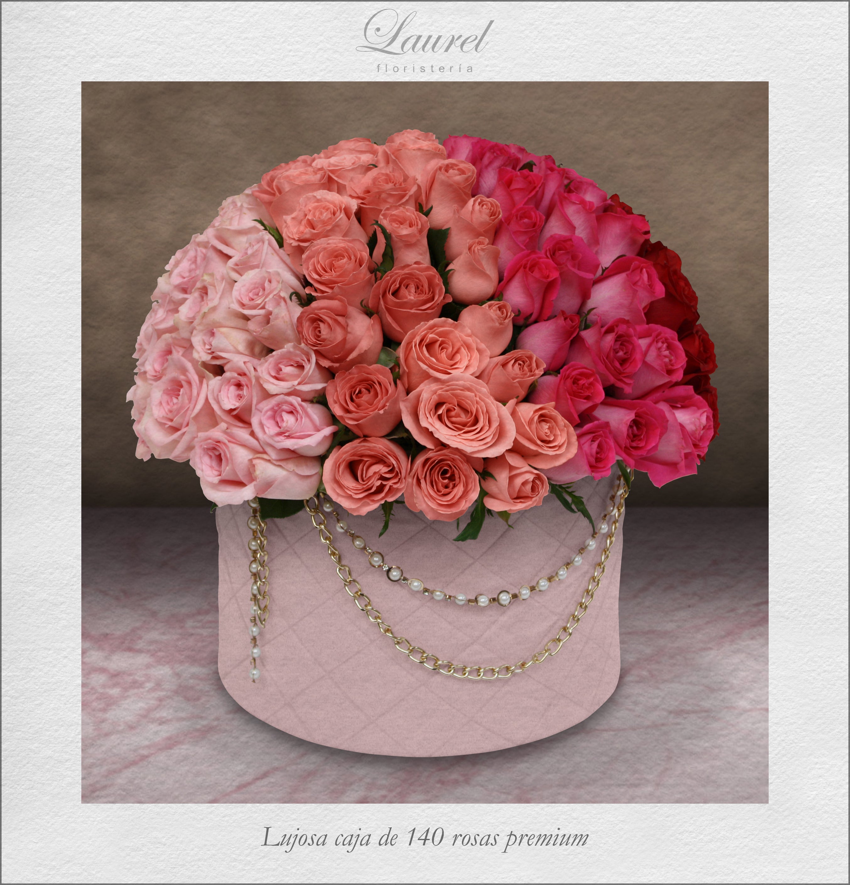 Lujosa Caja de 140 Rosas Premium | CHANEL BIG – Laurel Floristería