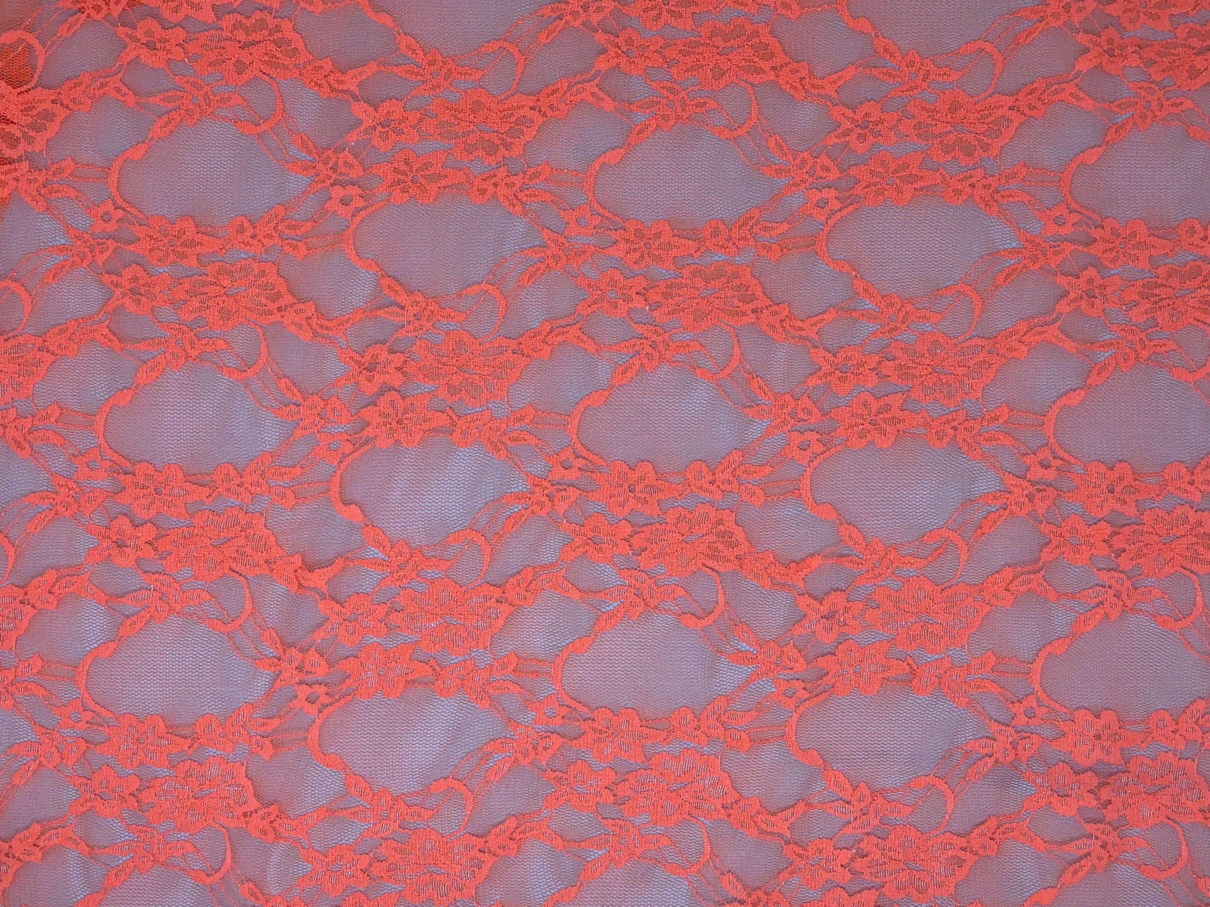 Neon Coral Pink Floral Lace, Fabric By the Yard