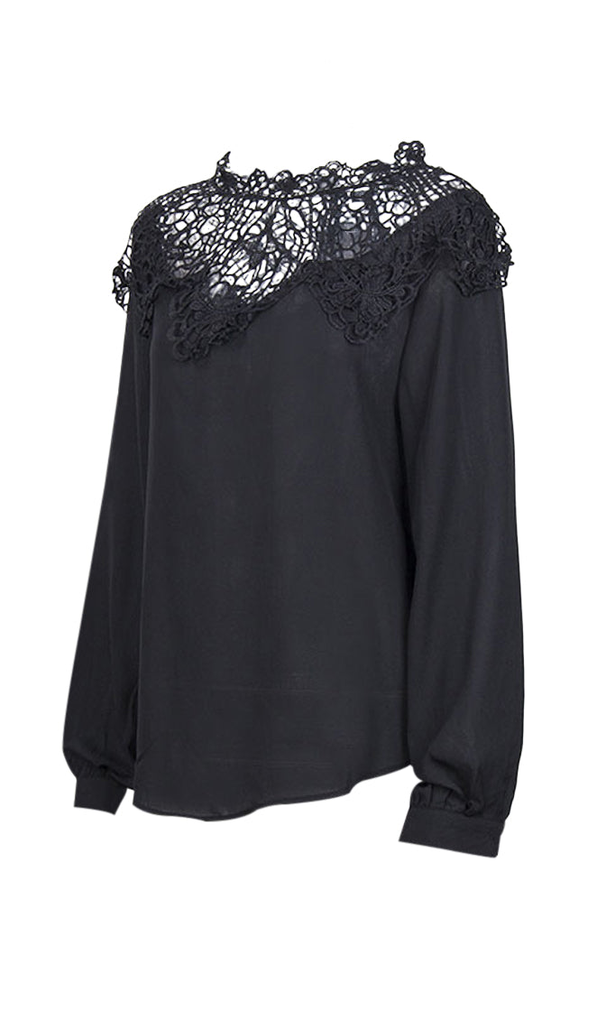Without A Worry Long Sleeve Sheer Lace Mock Neck Blouse Top - 4 Colors ...