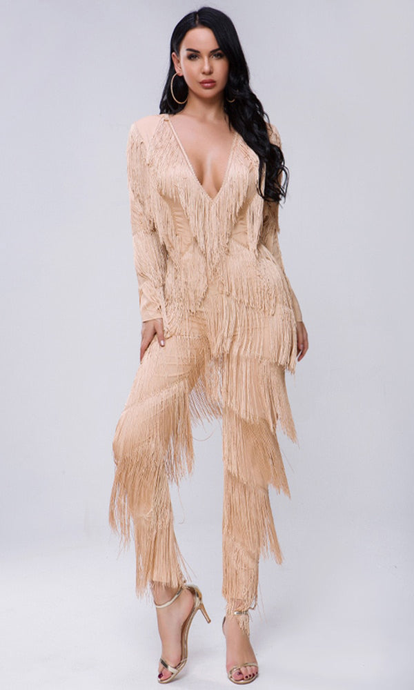 fringe jumpsuit red