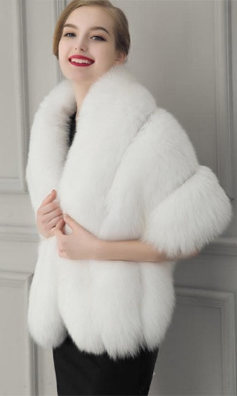 white faux fur shawl wrap