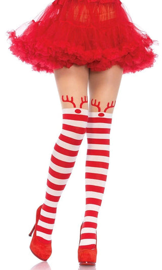 Christmas Present Red White Candy Cane Stripe Pattern Tights Stockings  Hosiery – Indie XO