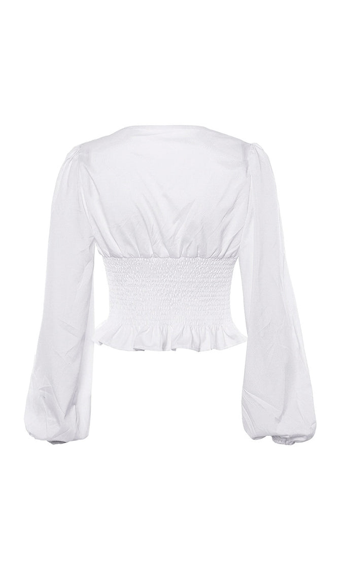 Think It Over White Long Sleeve Square Neck Smocked Peplum Blouse Top ...