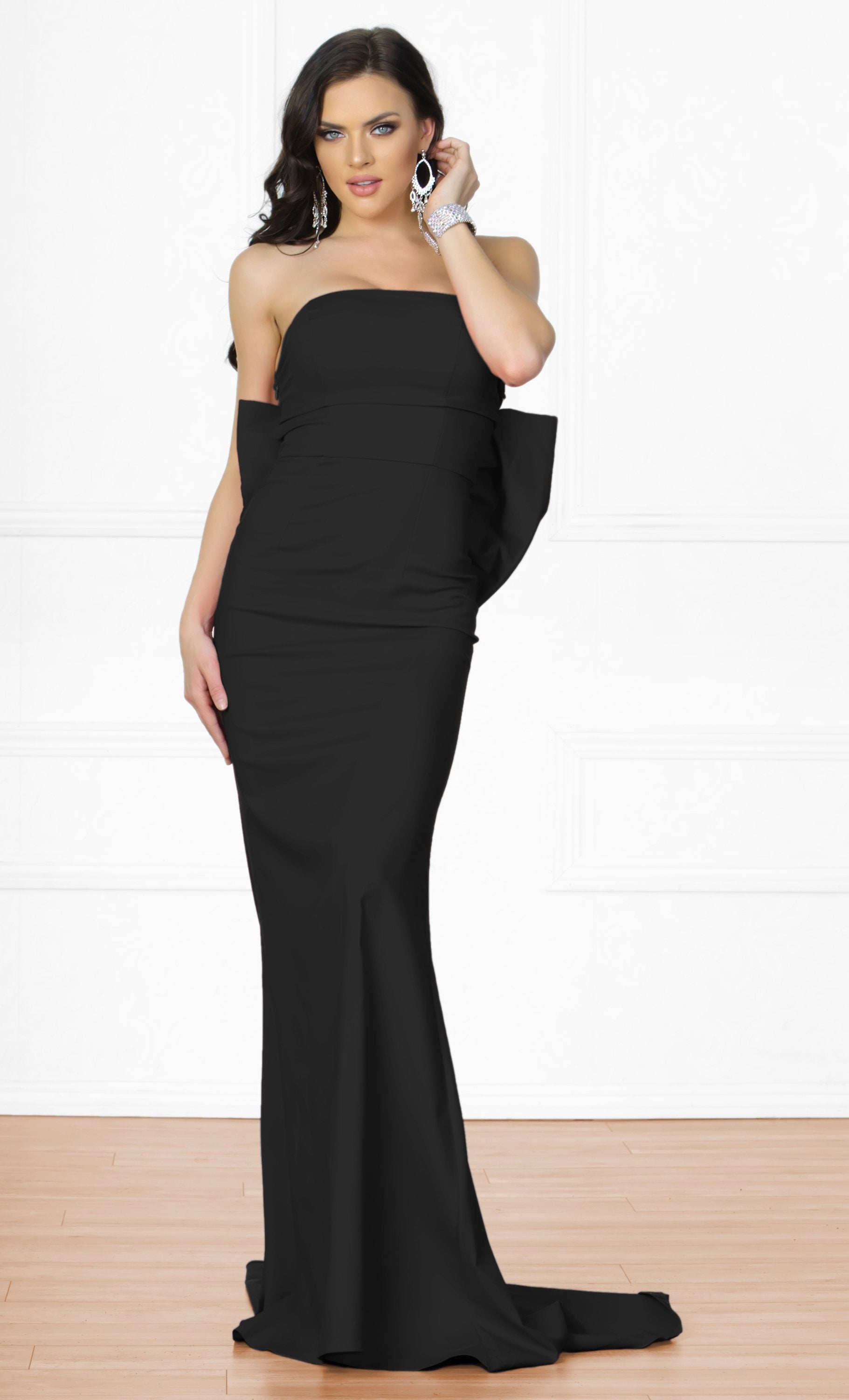 Indie XO Bow Me a Kiss Black Strapless Low Back Maxi Dress Gown