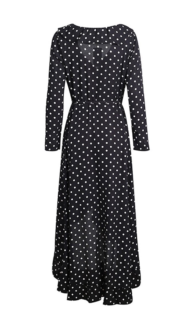 Connect The Dots Black Polka Dot Pattern Long Sleeve Casual Ruffle Cro ...