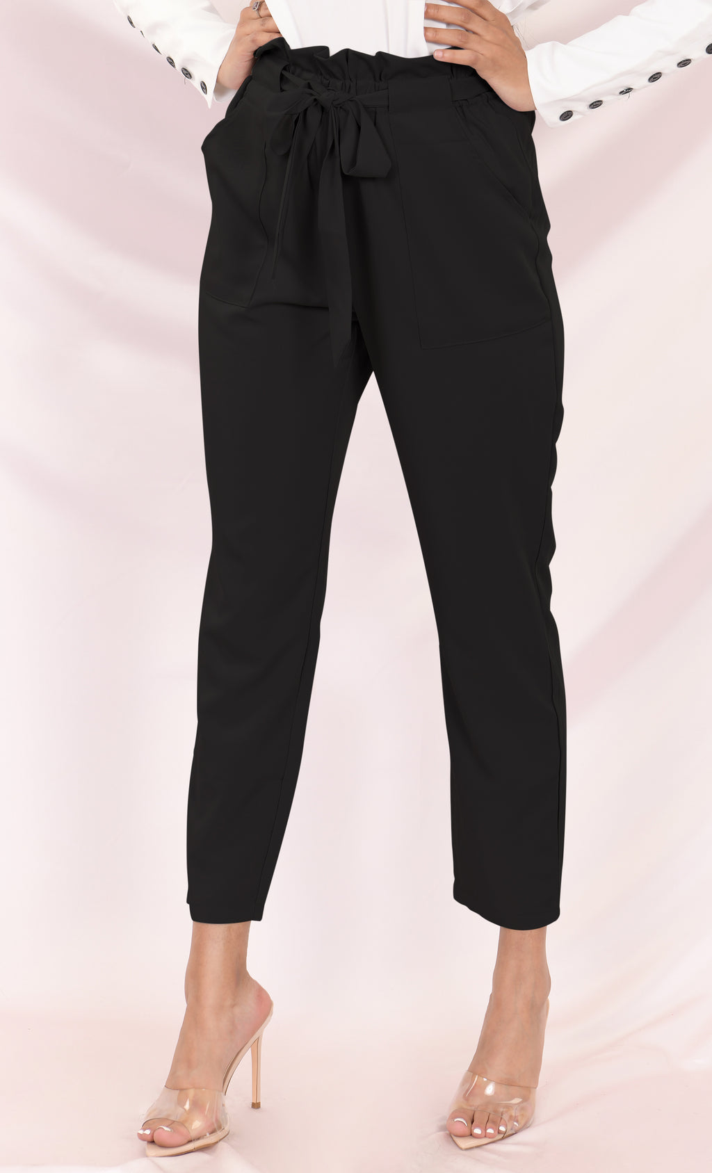 Urban Escape Black Tie Waist Loose Tapered Leg Pocket Trouser Pants ...