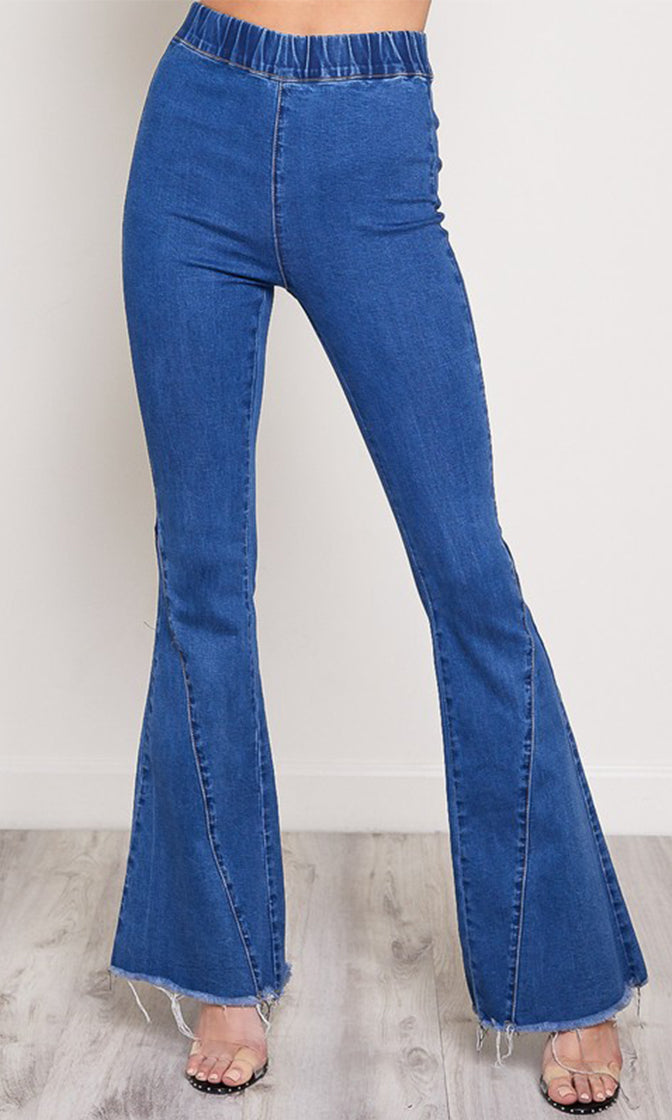 Truth Or Flare Elastic Waist Denim Flare Bell Bottom Jeans - 2 Colors ...
