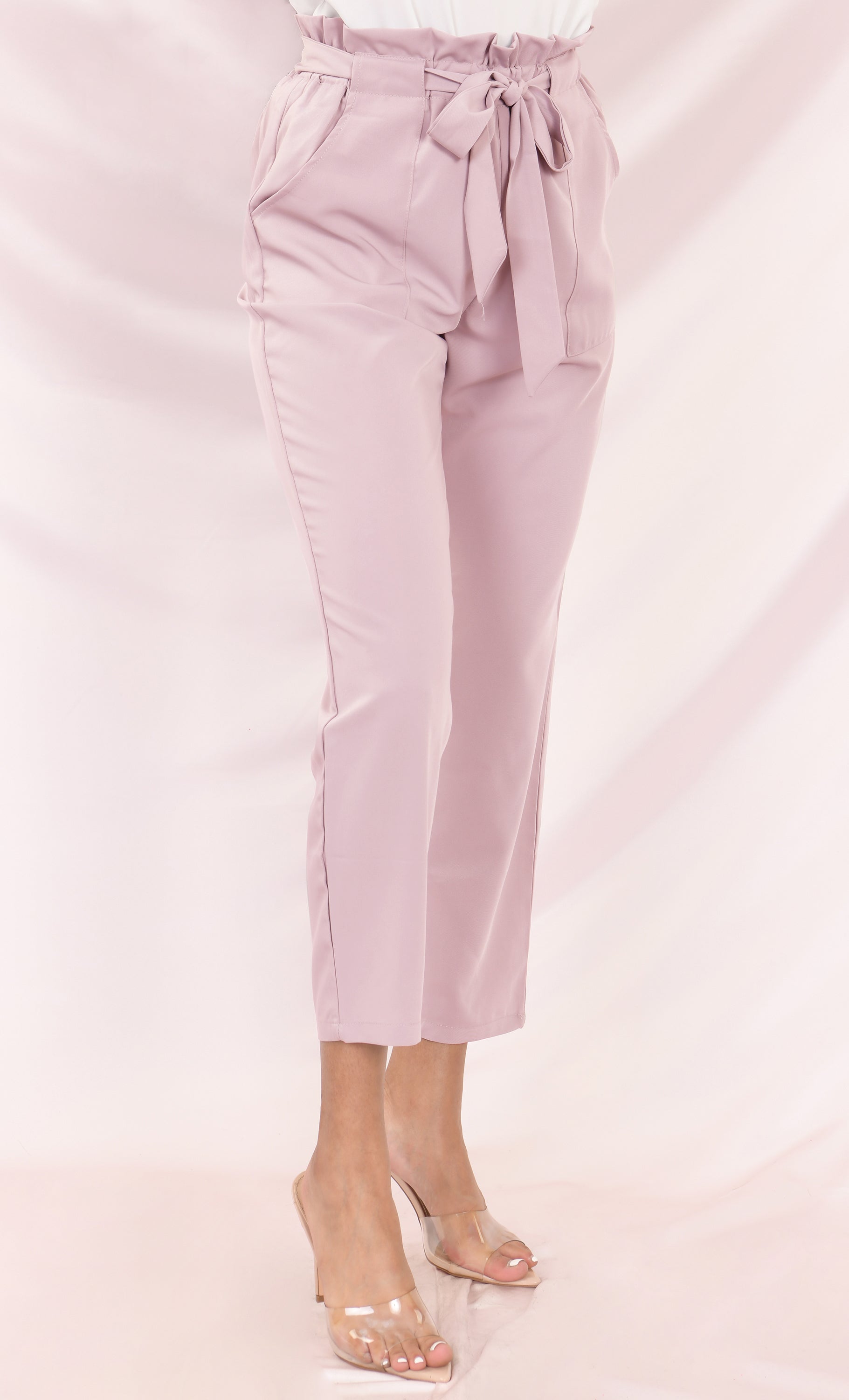 Urban Escape Baby Pink Tie Waist Loose Tapered Leg Pocket Trouser Pant ...