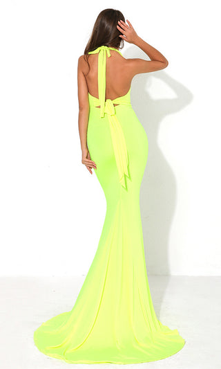 Drive Me Crazy Neon Blue Sleeveless Plunge V Neck Tie Halter Cut Out Back Bodycon Mermaid Maxi Dress - Sold Out