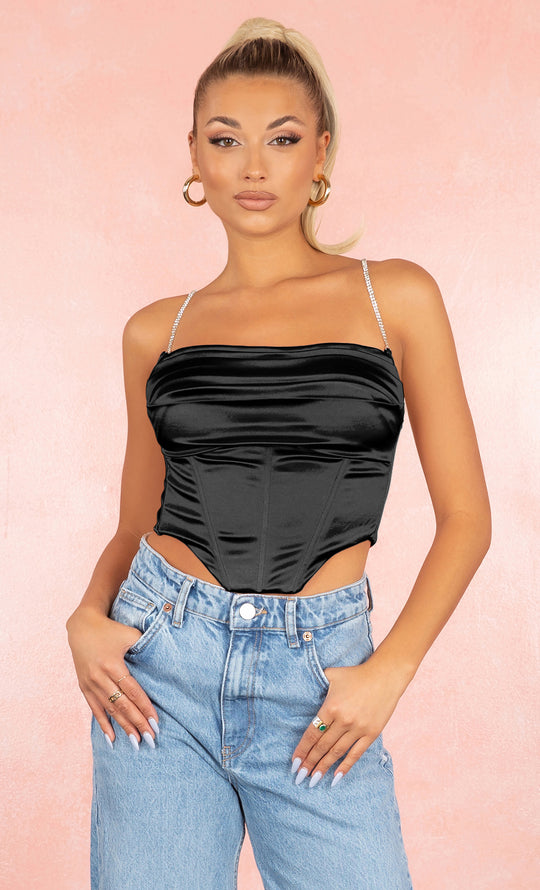 Baila Crop Top in Satin Black