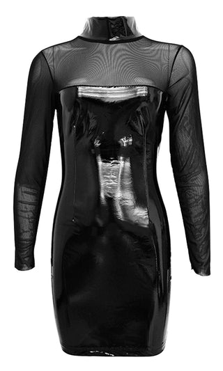 Hard To Believe Black Satin Mesh Long Sleeve Cut Out Metal Padded