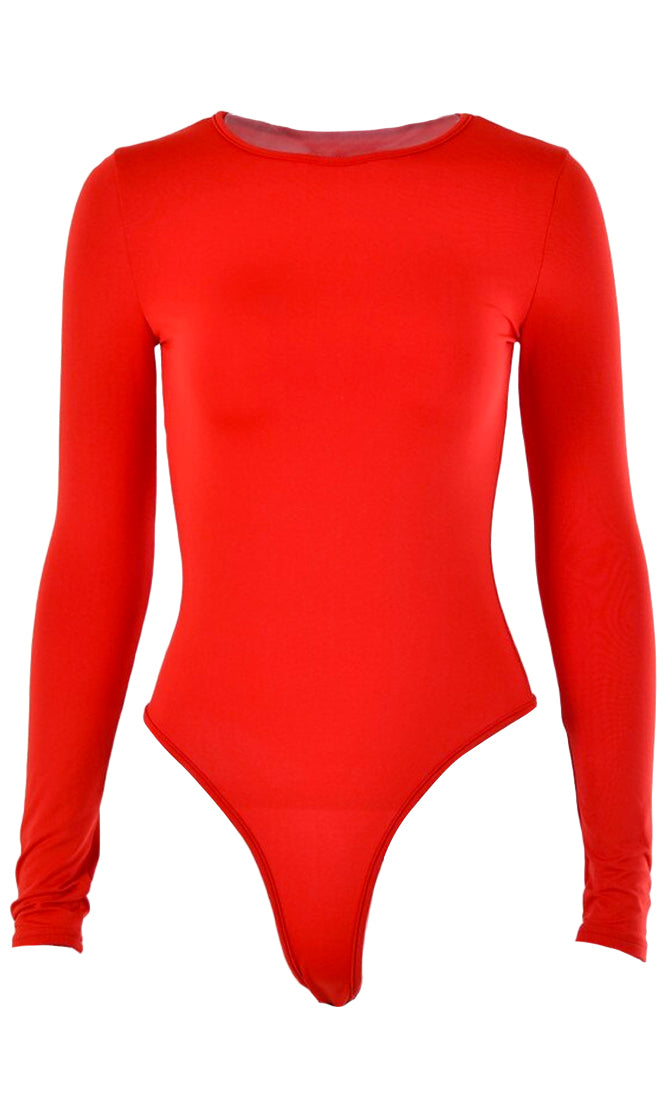 Confident And Carefree Long Sleeve Crew Neck Basic Bodysuit Top - 4 Co ...