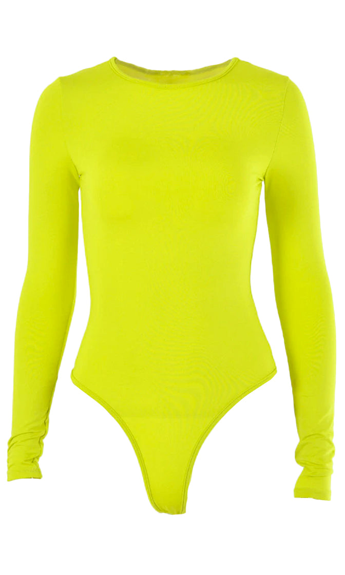 Confident And Carefree Long Sleeve Crew Neck Basic Bodysuit Top - 4 Co ...