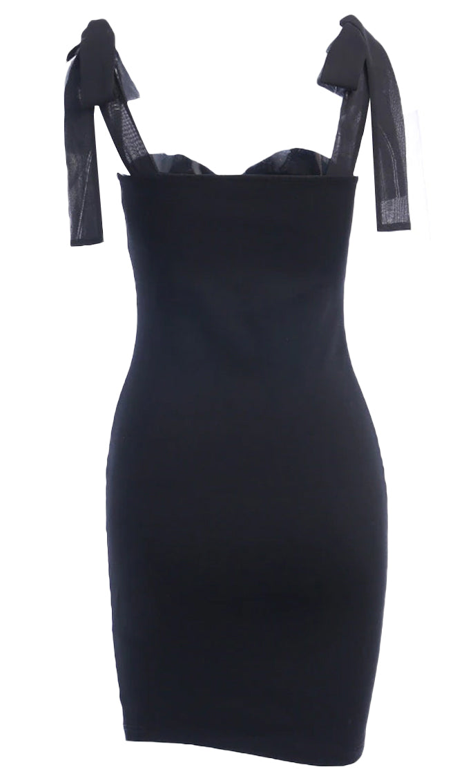 Total Crush Black Sheer Tie Shoulder Strap Sleeveless Bustier Bodycon ...