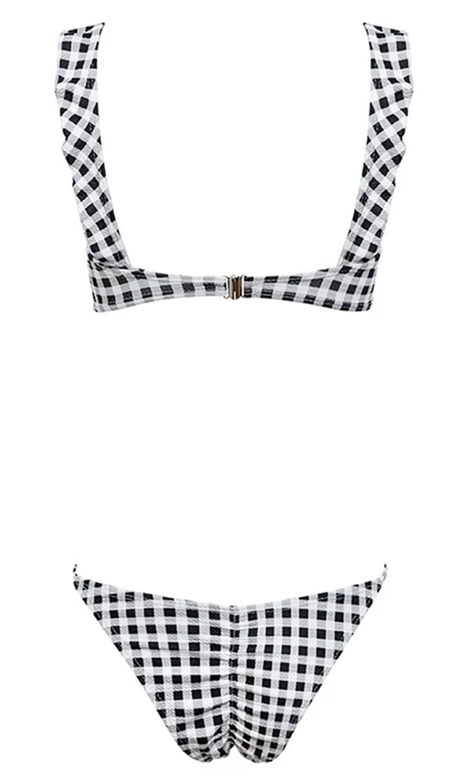 Malibu Barbie Black White Gingham Plaid Pattern Sleeveless Ruffle Tie ...