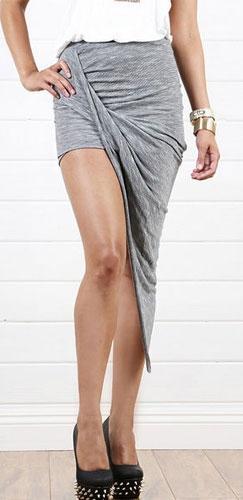Light Grey Twisted Ruched Asymmetrical Skirt High Low Mini Stretchy Ro ...