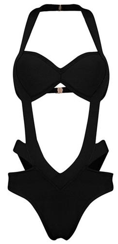 Private Cabana Black Sleeveless Halter Cut Out One Piece Bandage Swims ...