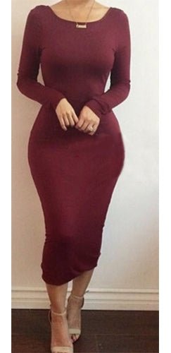 long sleeve tight midi dress