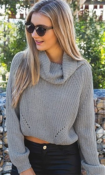 Fireside Lounge Grey Cowl Neck Long Sleeve Crop Pullover Sweater – Indie XO