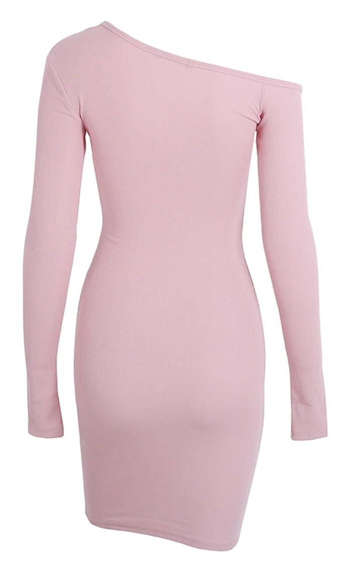 Moving Images Pink Long Sleeve Off The Shoulder Snap Henley Bodycon Mi ...