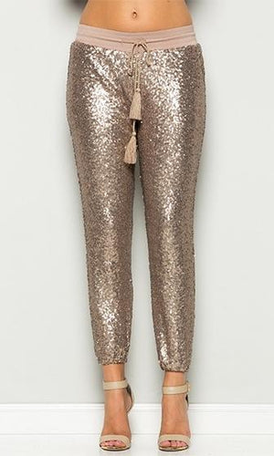 rose gold sequin joggers