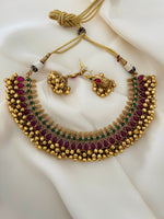 Imitation kemp stone ghungroo necklace set