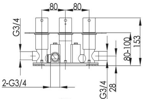 VOS 3 Outlet Thermostatic Concealed Shower Valve Brushed Brass - Horizontal