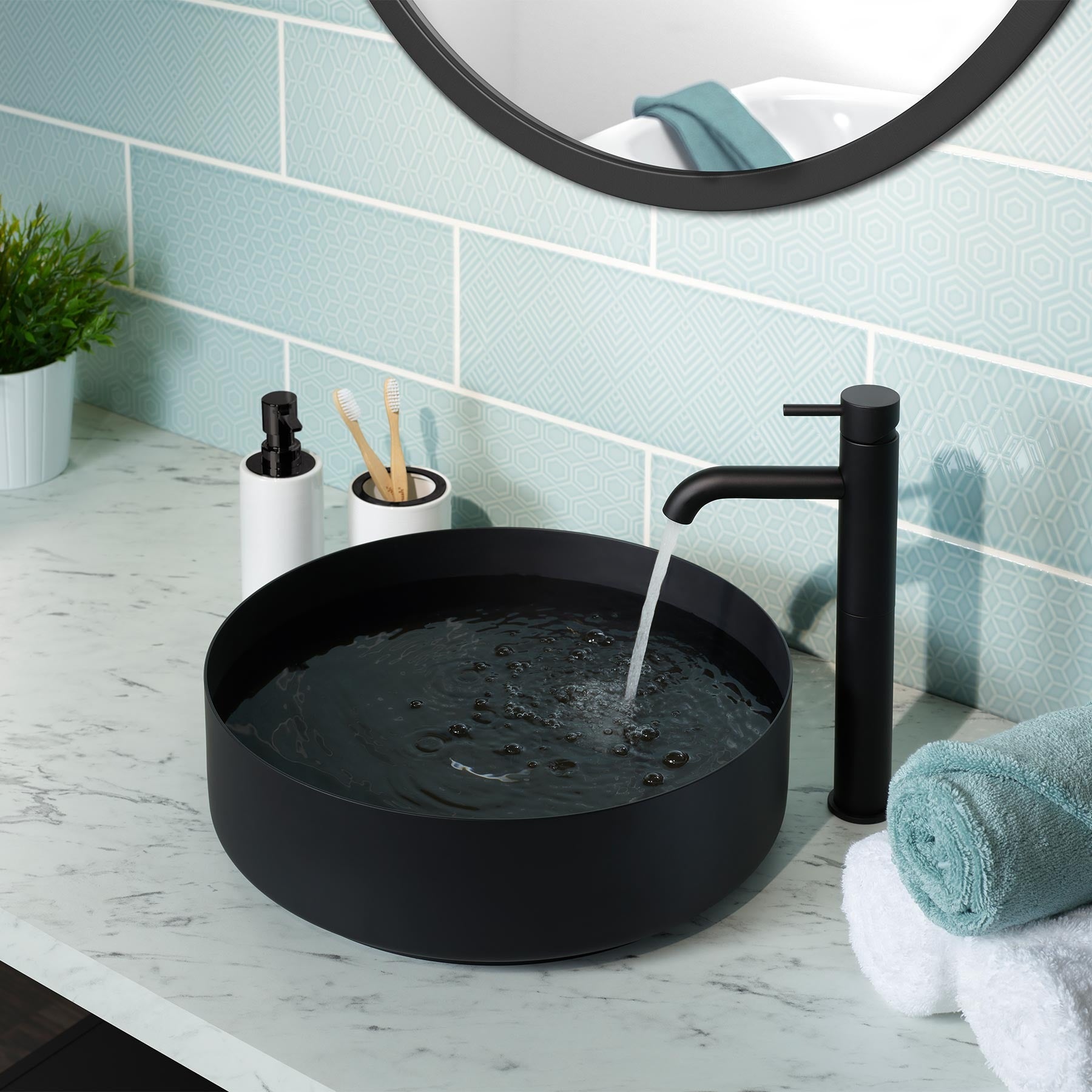 Round Countertop Sink - Matt Black Finish