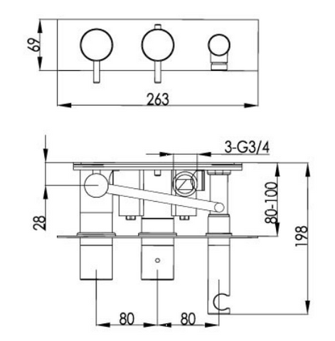Chronos Chrome Thermostatic Concealed 2 Outlets Shower Valve with Attached Handset 79868
