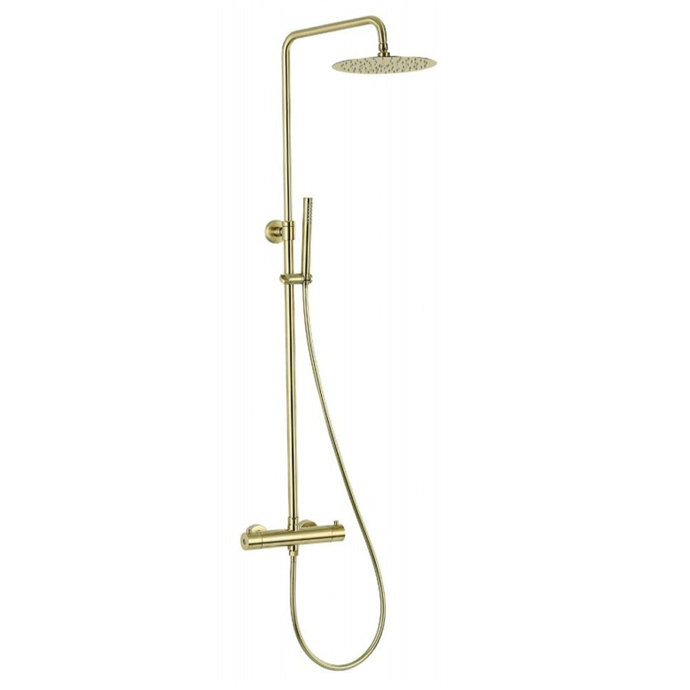 2 Outlet Thermostatic Rigid Riser Shower Kit - Brushed Brass