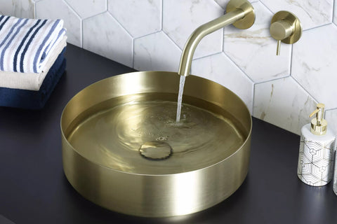 Gold Round Bathroom Countertop Basin - Brushed Brass Finish