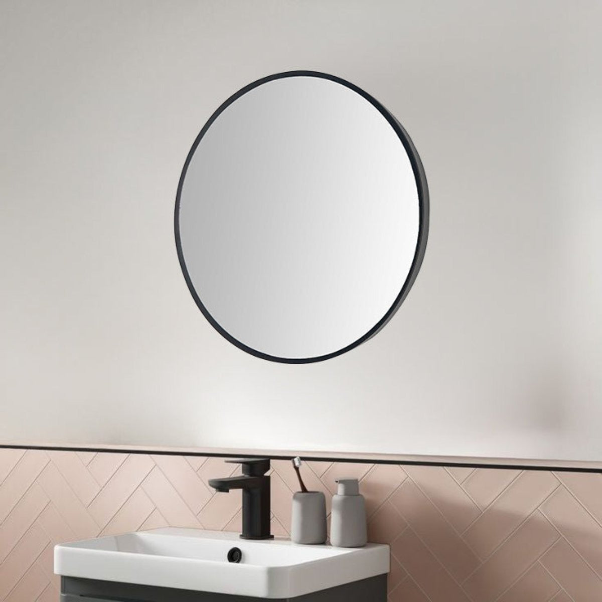 Matt Black Round LED Bathroom Mirror with Demister and Touch Sensor