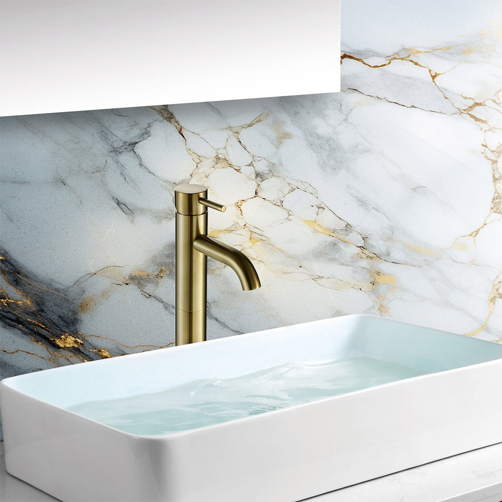 Gold Tall Basin Mixer Tap - Brushed Brass