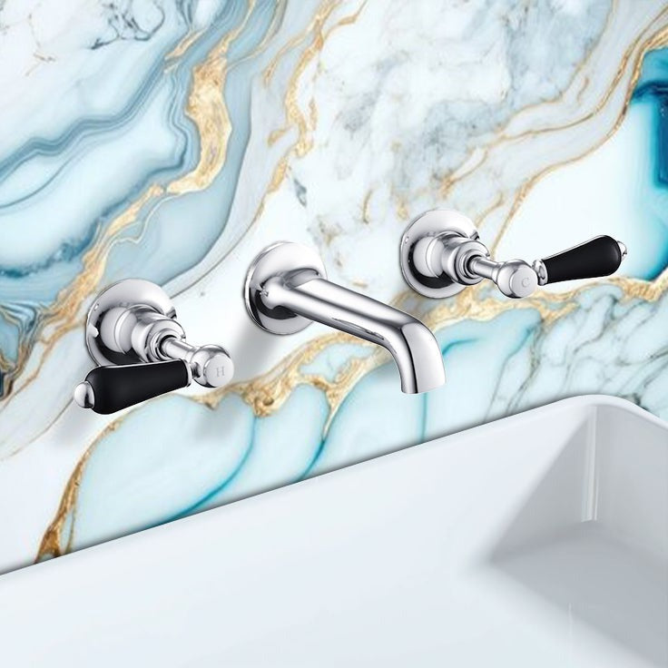 Wall-Mounted Basin Tap with Black Lever Handle - Chrome Finish