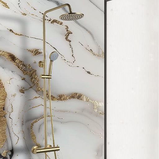 Gold Exposed Thermostatic Mixer Rigid Riser Shower Kit - Brushed Brass
