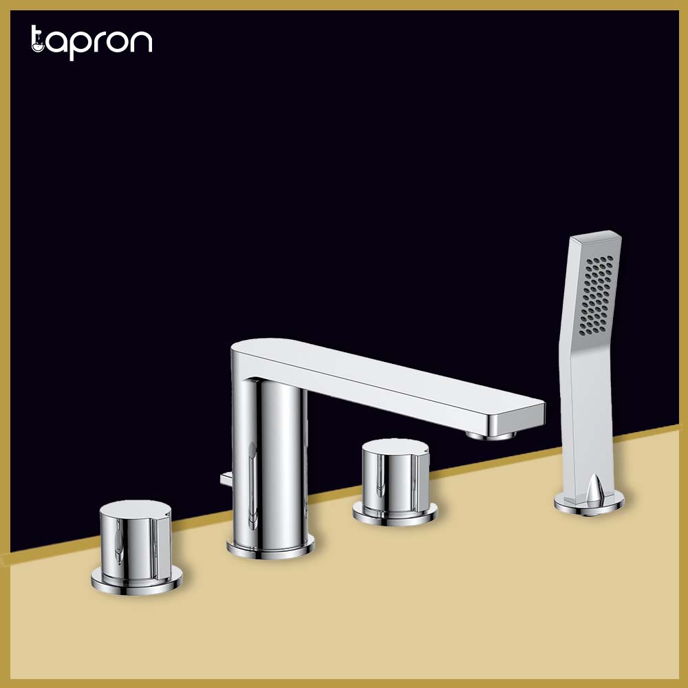 Chrome 2-Outlet and 4-Hole Tap with Shower Kit- Tapron